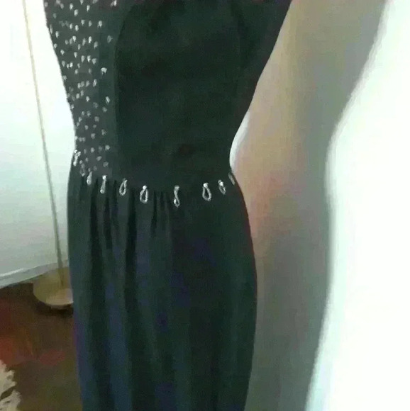 Vintage sexy party/cocktail statement beaded black bodycon midi dress S - Picture 4 of 5